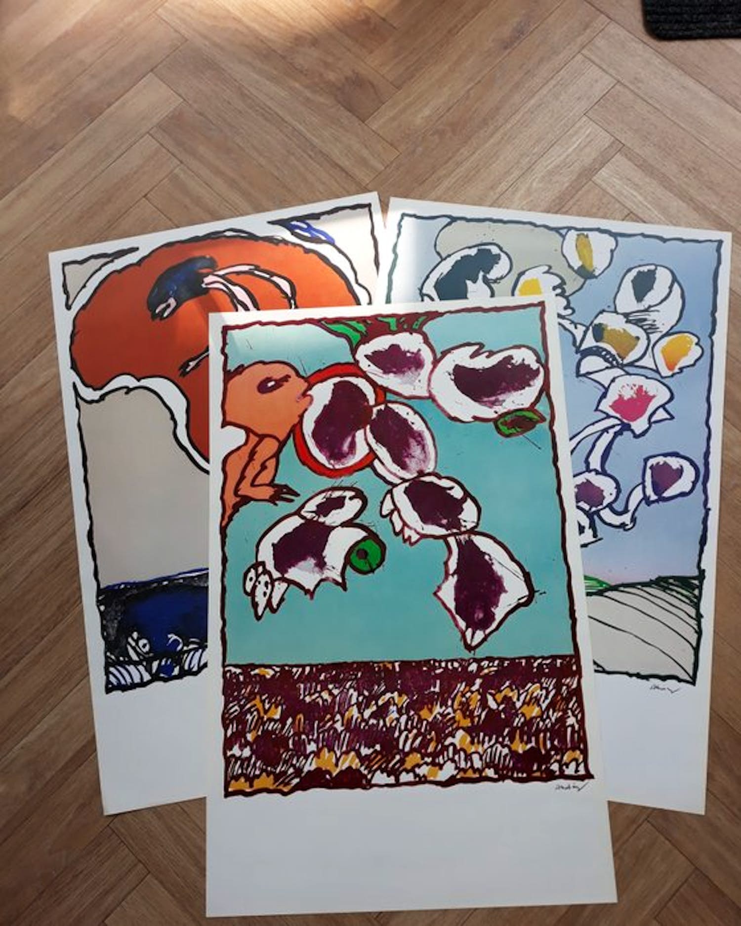 Pierre Alechinsky - Set van 3 Kleurenoffset-litho,s uit de FLYING OBJECT SERIE verkocht voor € 50!