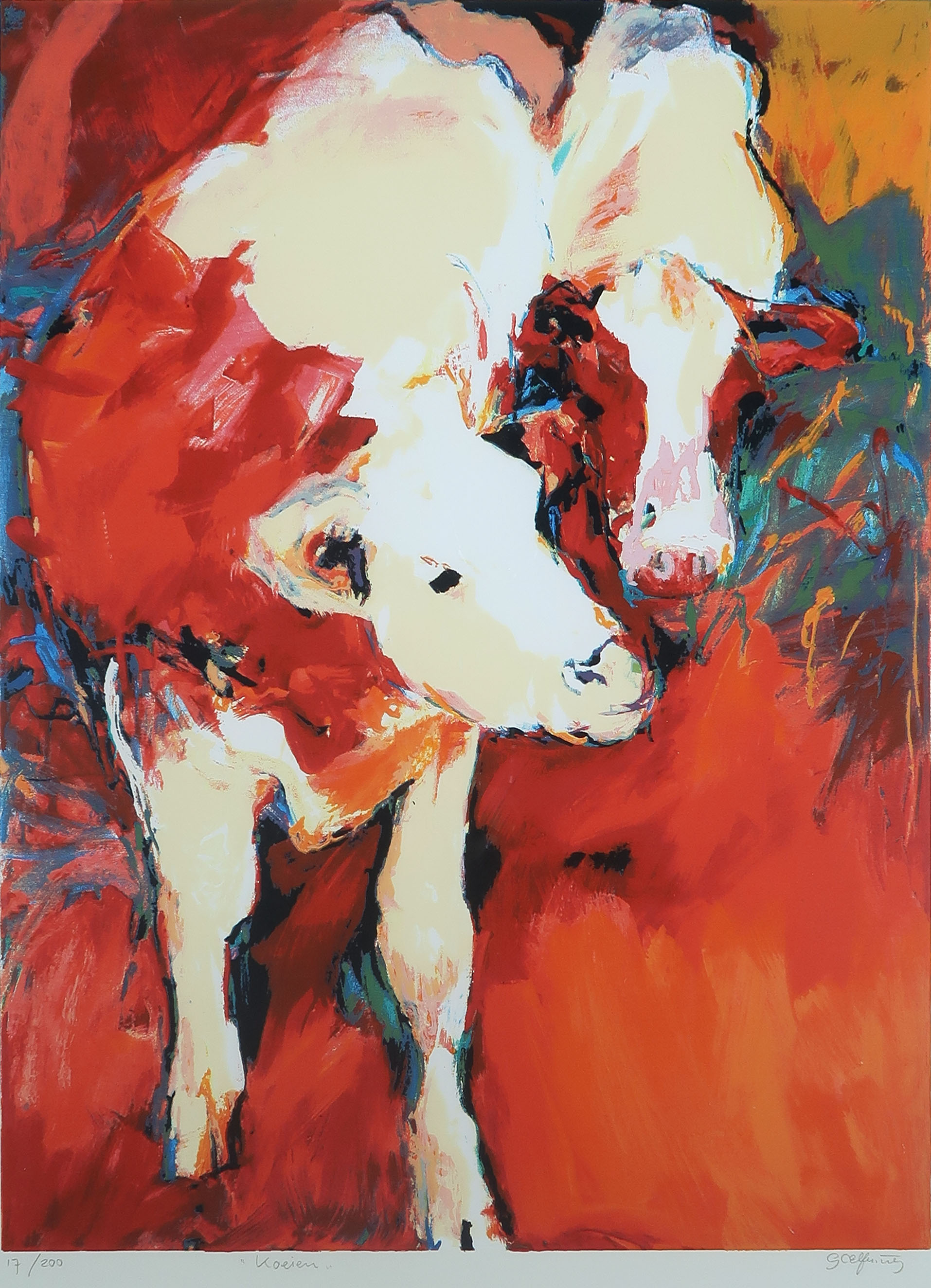 Gerda Elfring - Zeefdruk, Koeien - Ingelijst kopen? Bied vanaf 60!