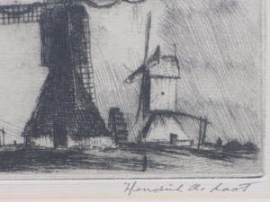 Hendrik de Laat - Hollands molenlandschap - Ets kopen? Bied vanaf 40!