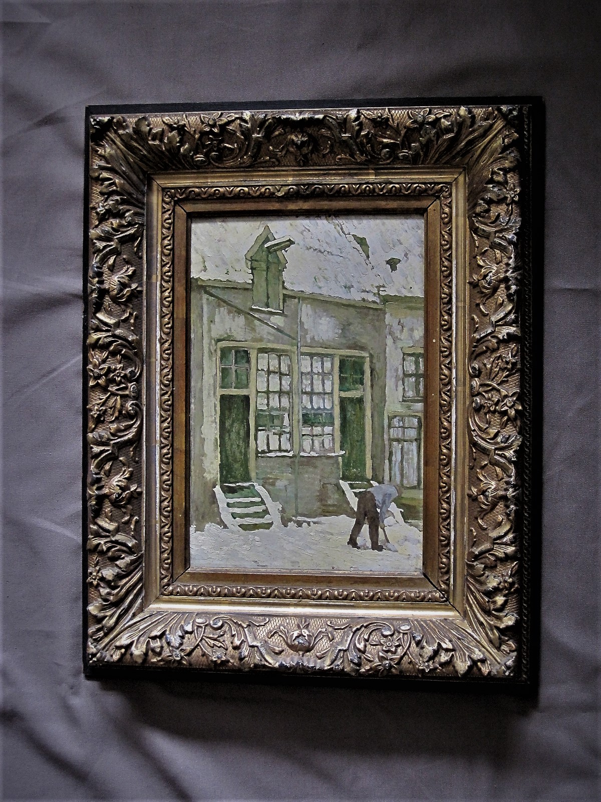 Niet of onleesbaar gesigneerd - oud olieverf "Amsterdam de Jordaan - man ruimt sneeuw" ongesigneerd kopen? Bied vanaf 1!