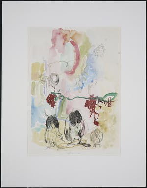 Edith Cammenga - Aquarel, Z.T. Voorstelling met vogelfiguren kopen? Bied vanaf 1!
