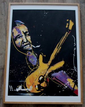 Herman Brood - Ingelijste zeefdruk: de basgitarist kopen? Bied vanaf 399!