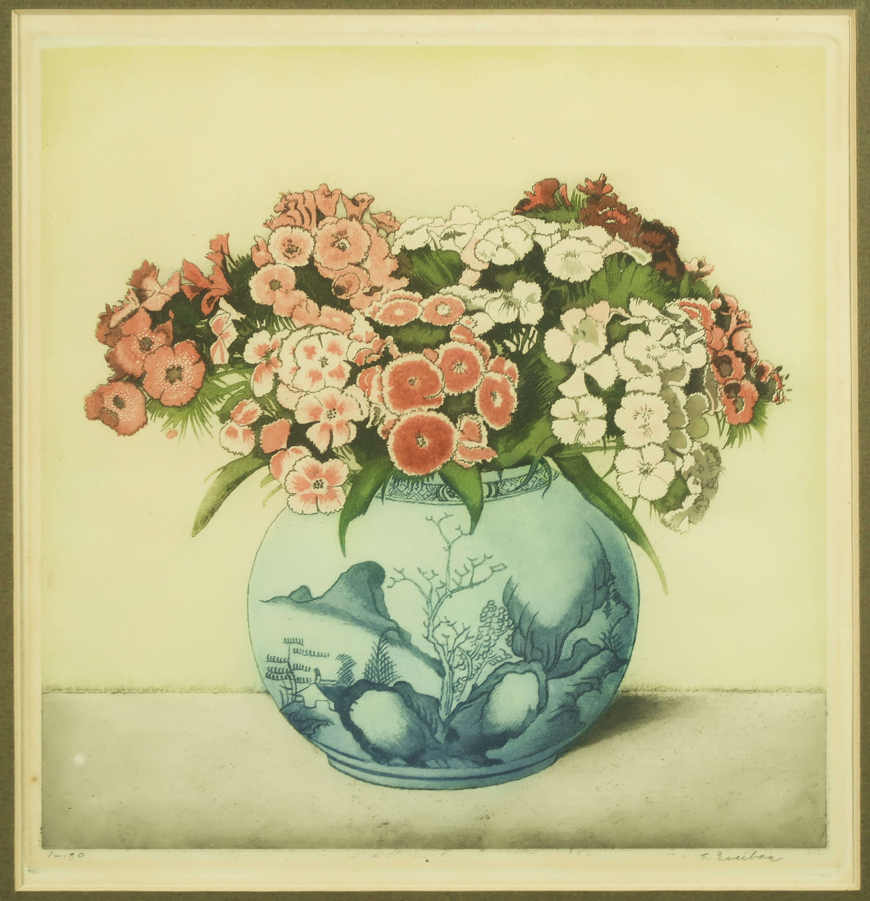 Frans Everbag - Ets en aquatint, Duizendschoon - Ingelijst kopen? Bied vanaf 1!