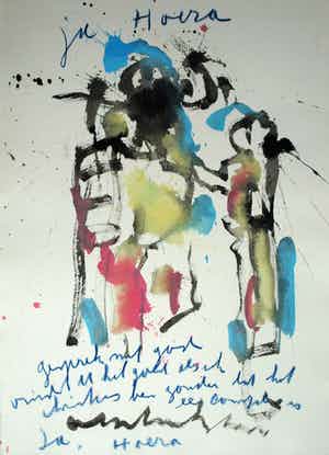 Anton Heyboer - Gemengde techniek, Ja hoera, gesprek met God – ca. 1980 verkocht voor € 125!