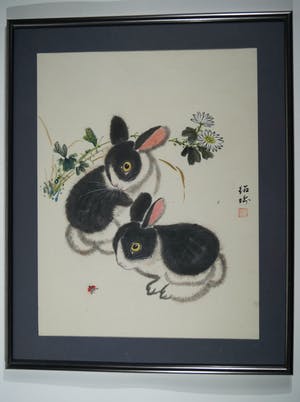 Niet of onleesbaar gesigneerd - twee konijntjes kopen? Bied vanaf 1!