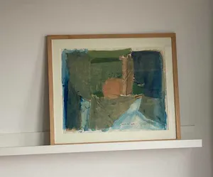 Gjalt Walstra - Uniek werk in gemengde techniek (inkt & collage), Abstract landschap met zon kopen? Bied vanaf 50!