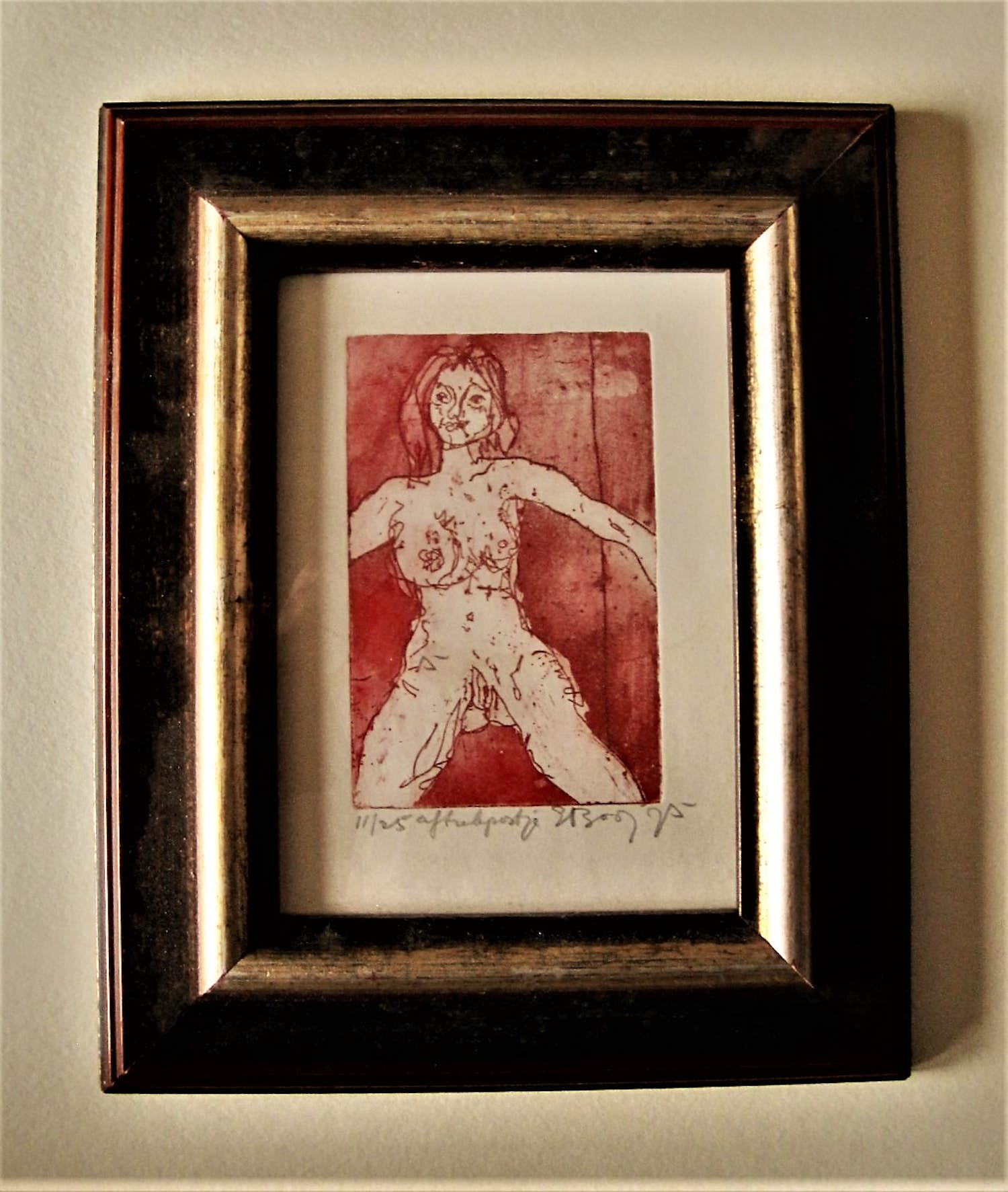 Elly Booy - Expliciete expressionistische handgekleurde en kleine oplage ETS "Aftrekpostje" verkocht voor € 24!