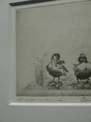 Christel Selmouni - Ingelijste ets , Drie eendjes , Kwik, Kwek & Kwak kopen? Bied vanaf 1!