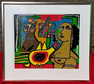 Corneille - Le damier amoureux, zeefdruk (netjes ingelijst, groot!) kopen? Bied vanaf 495!