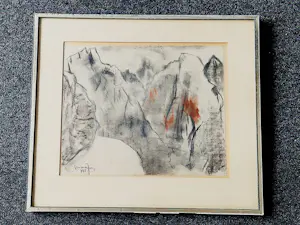 Germ de Jong - 1925 - houtskool op papier - winters bergmassief - gesigneerd - ingelijst kopen? Bied vanaf 50!