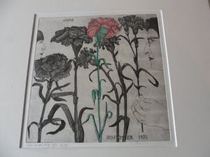 Arja van den Berg - Ingekleurde ets, Anjer kopen? Bied vanaf 20!