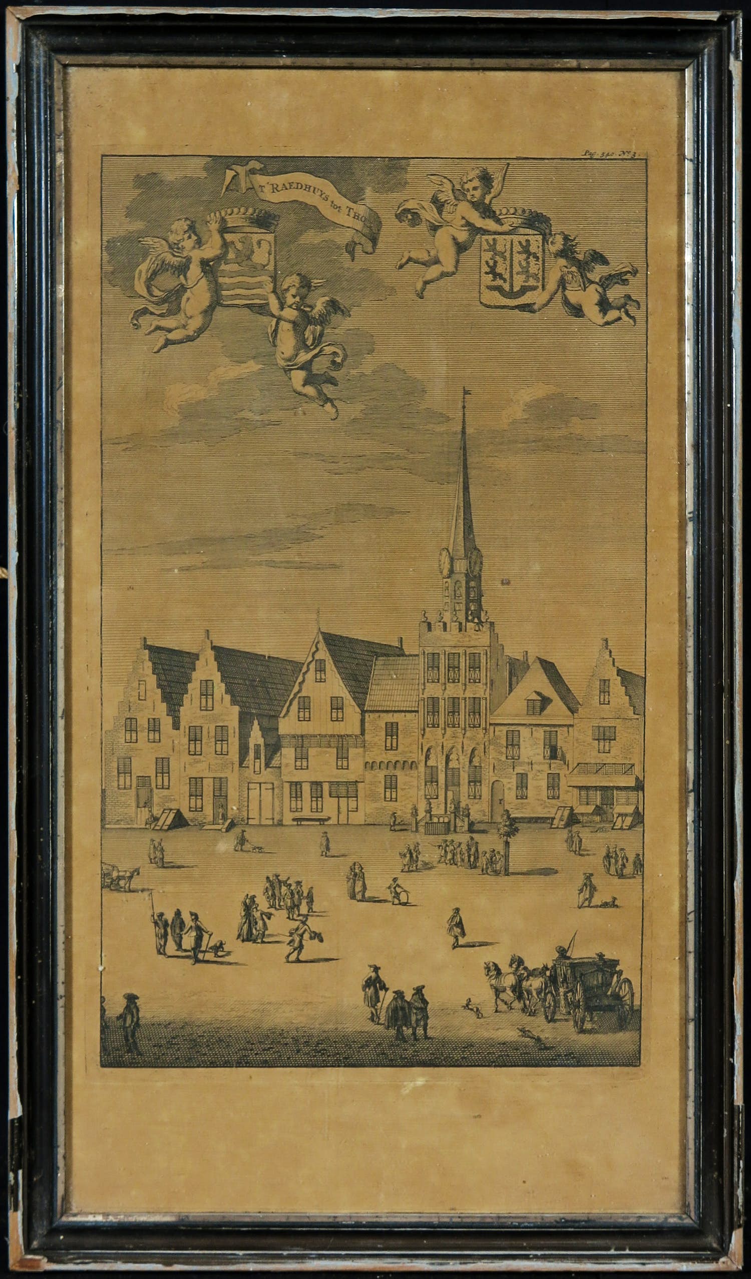 Niet of onleesbaar gesigneerd - Gravure, 't Raedhuys tot Tholen - Ingelijst kopen? Bied vanaf 1!