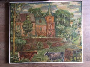 Hubert Bekman - Olieverf kerkje te Asselt ad Maas kopen? Bied vanaf 185!