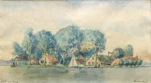 M. E. Tims - Tekening met aquarel - "Eenzaamheid" - De Kaag - Gesigneerd verkocht voor € 35!