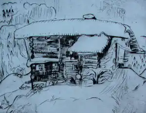 Jan Wiegers - Droge naald ets: Chalet in de sneeuw verkauft für € 64!