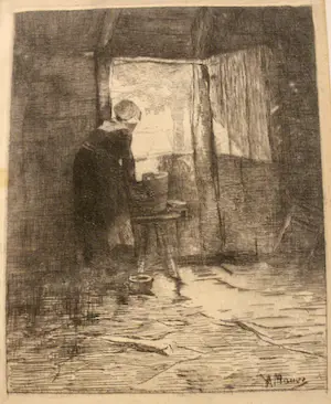 Anton Mauve (sr.) - Gravure Vrouw met wastobbe kaufen? Bieten Sie von 1!