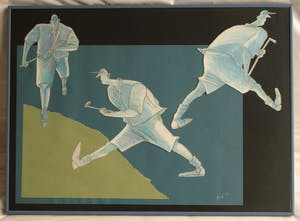 Guido van Driel - Ingelijste collage & tekening , “Golfers 2” – 1993 kopen? Bied vanaf 90!