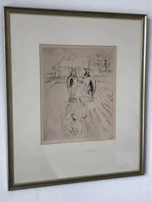 AcheterJan Altink - Ets "Ploegende boer met paarden" - Keurig ingelijst - Atelierstempel? Enchérissez de 110!