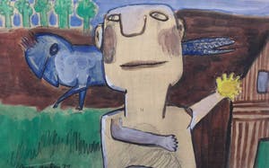 Joyce van Rijn - C4767-4, "Zonnig" figuur in landschap met vogeldier kopen? Bied vanaf 50!