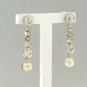 14k goud en platina oorhangers met parel en old mine cut diamanten tot. 2.00ct kopen? Bied vanaf 1400!