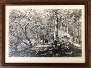 Niet of onleesbaar gesigneerd - Houtbewerkers in het bos verkocht voor € 1!