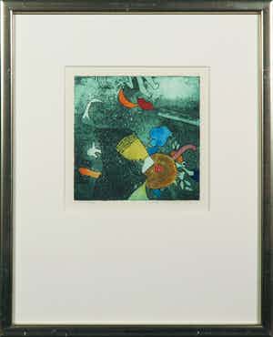 Michel van Overbeeke - Kleurenets met bladgoud, Circel - Ingelijst verkocht voor € 35!