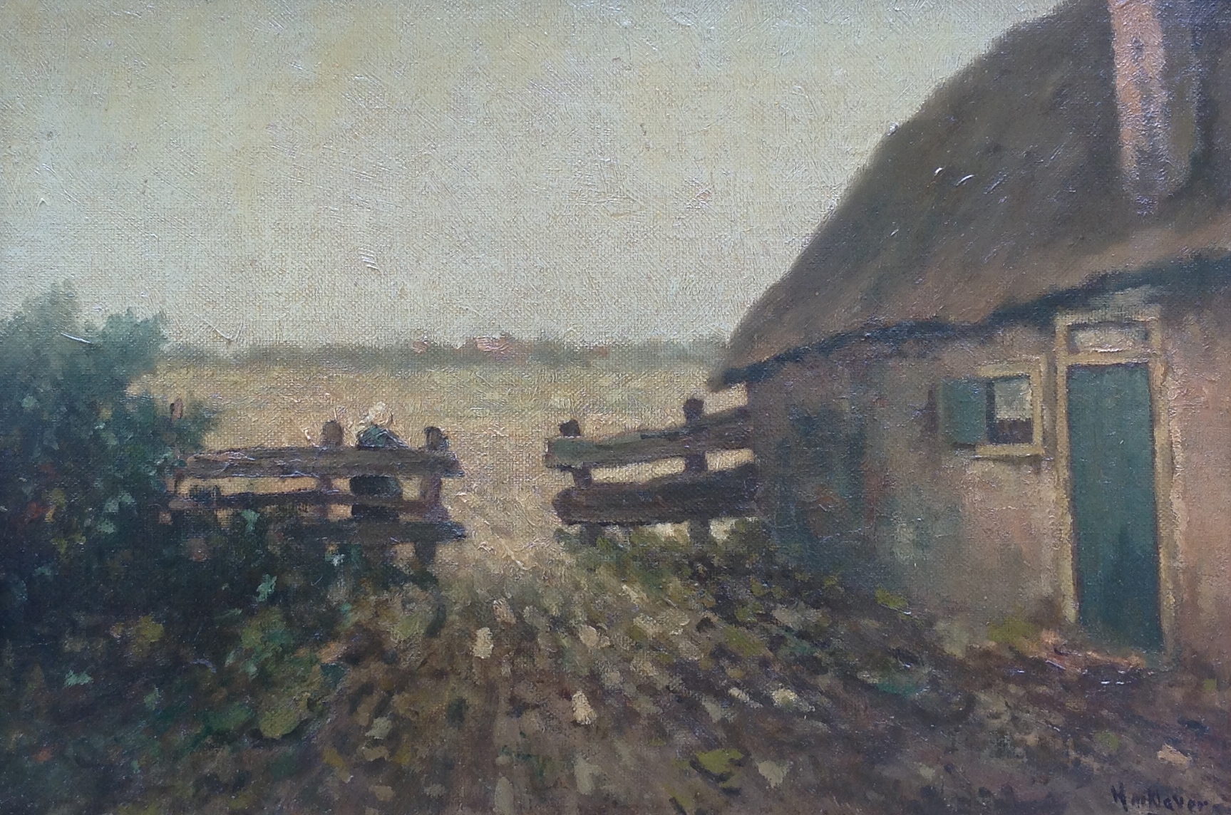 Niet of onleesbaar gesigneerd - Boerinnetje bij hek  kopen? Bied vanaf 1!