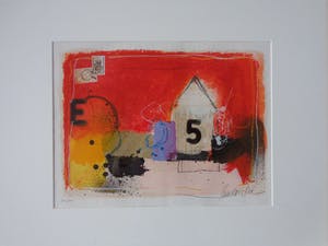 Theo Koster - "5" / KLEURZEEFDRUK + COLLAGE + OPGEHOOGD / 63x73cm / KADER / SIG kopen? Bied vanaf 125!