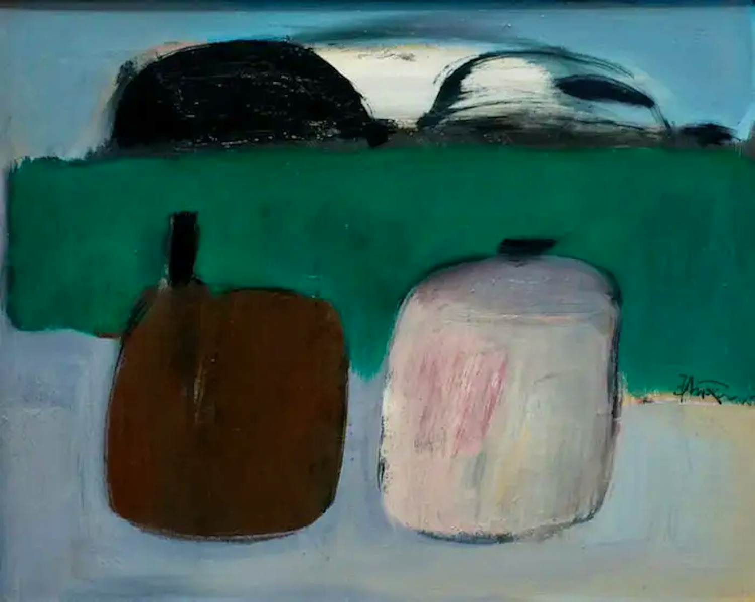 Johan van Reede - Olieverf op doek: Jerrycans in landschap verkocht voor € 100!