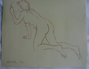 Niet of onleesbaar gesigneerd - Litho , “Vrouw met spiegel en Japanse(?) tekens” – gesigneerd kopen? Bied vanaf 1!