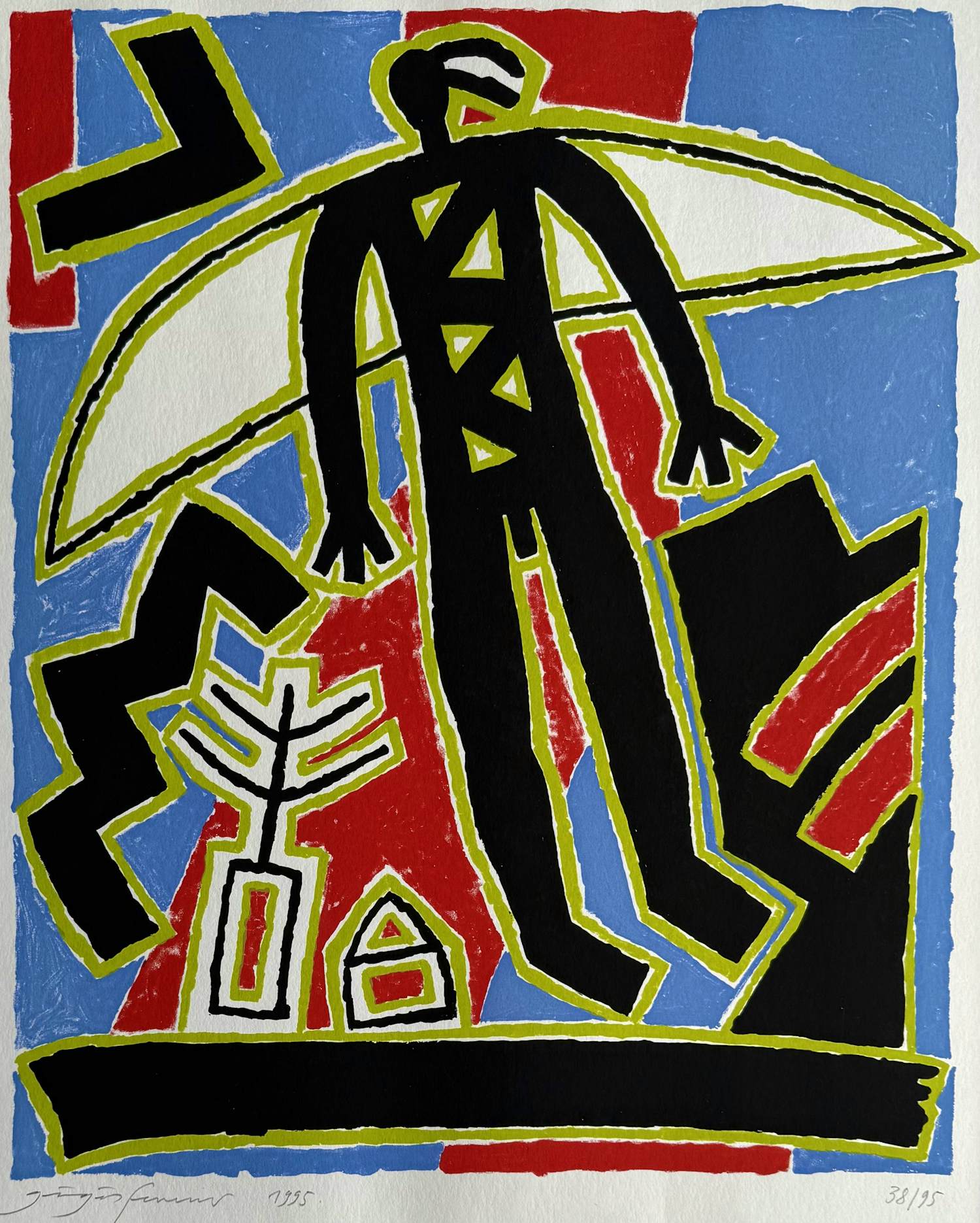 Ferenc Gogos - handgesigneerde kleurenlitho | 'Vogelman' | 1995 kopen? Bied vanaf 150!