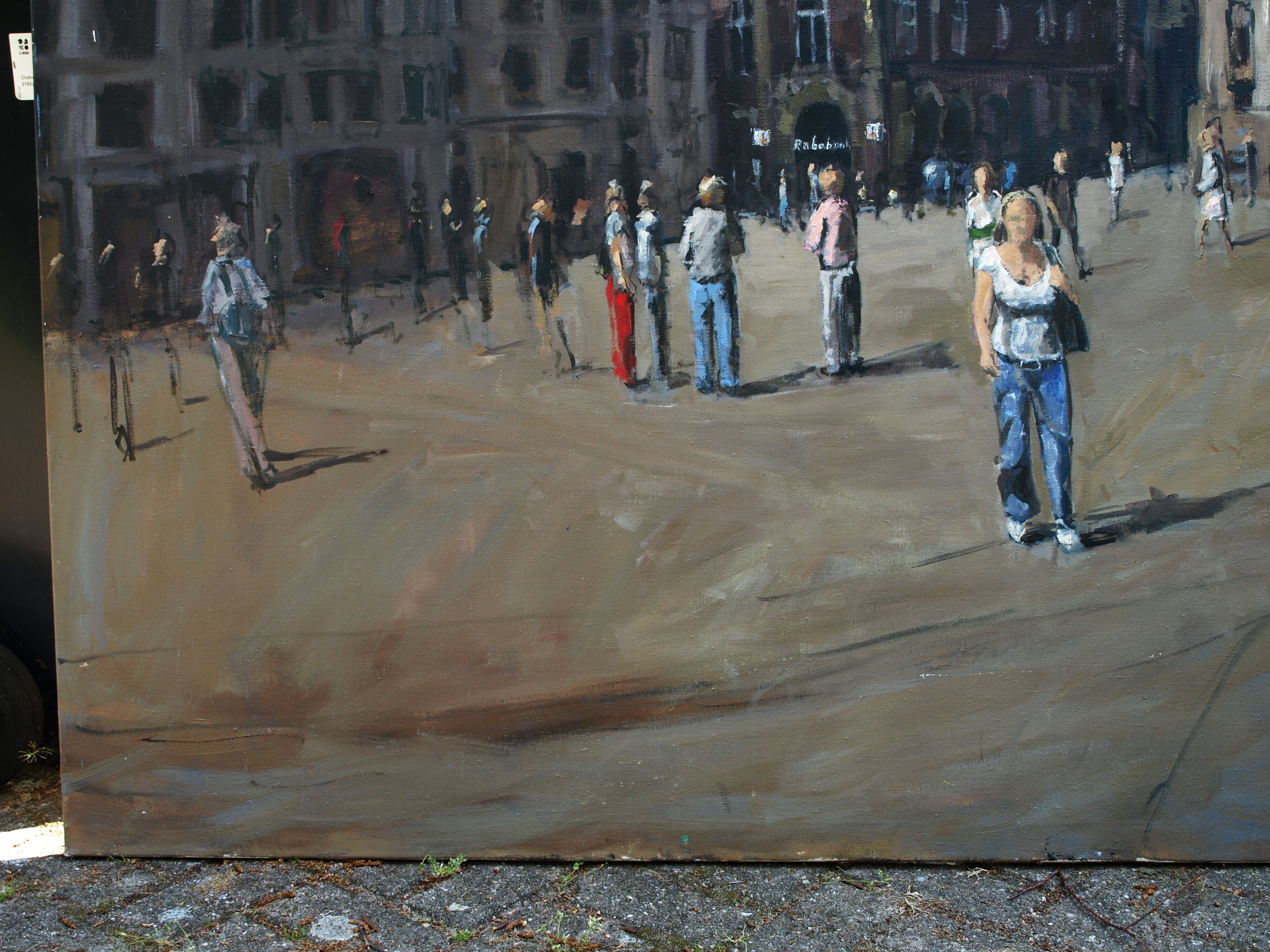 Niet of onleesbaar gesigneerd - Acrylverf op doek – De Dam in Amsterdam – 145 x 160 cm  kopen? Bied vanaf 1!