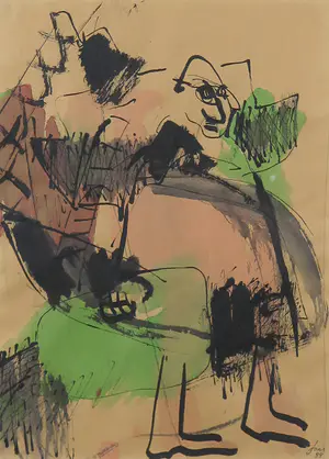 Niet of onleesbaar gesigneerd - Gemengde techniek op papier, Aankomst in de haven - Ingelijst kopen? Bied vanaf 1!