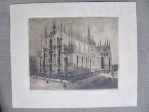 Niet of onleesbaar gesigneerd - Ets dom Milaan, gesigneerd kopen? Bied vanaf 1!