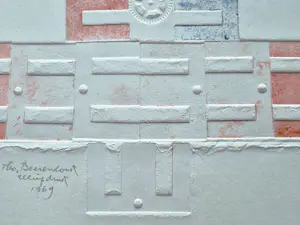 Theo Beerendonk - unieke jaren 60 reliëfdruk - abstract-geometrische compositie - gesigneerd kopen? Bied vanaf 68!