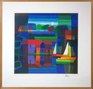 Ton Schulten - Zeefdruk, Bootshuis - Ingelijst verkocht voor € 150!