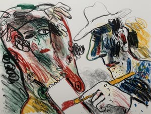 Anton Martineau - kleurenzeefdruk - 'De schilder en zijn model' - 1998 kopen? Bied vanaf 75!