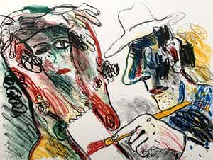 Anton Martineau - kleurenzeefdruk - 'De schilder en zijn model' - 1998 verkocht voor € 75!