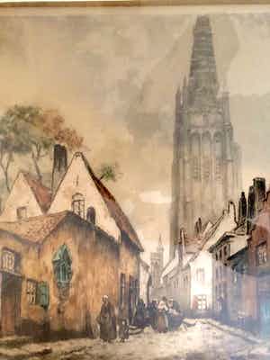Alfred van Neste - Onze-Lieve-Vrouwekerk te Brugge - Ets / aquatint, Ingelijst verkocht voor € 55!