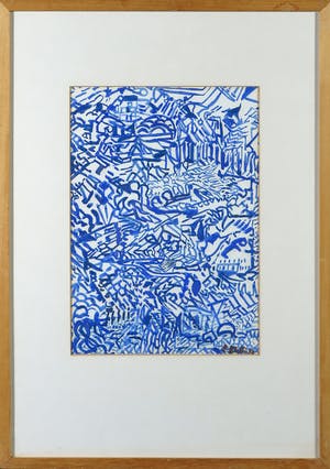 Pietro Poletti - Blauwe inkt op papier, Rapsody in blue - Ingelijst kopen? Bied vanaf 50!