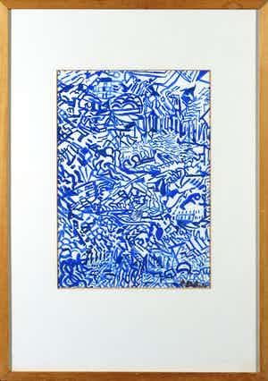 Pietro Poletti - Blauwe inkt op papier, Rapsody in blue - Ingelijst verkocht voor € 50!