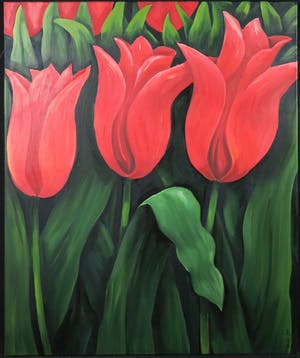 Gabriela Stroe - Olieverf op doek, Rode tulpen II (Groot) kopen? Bied vanaf 60!