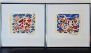 Kees Salentijn - Tweeluik Koeien (ingelijst met passepartout, zelfde oplagenummer!) kopen? Bied vanaf 125!