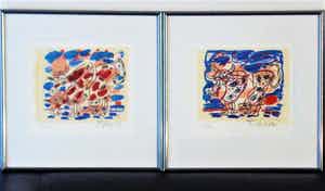 Kees Salentijn - Tweeluik Koeien (ingelijst met passepartout, zelfde oplagenummer!) verkocht voor € 125!