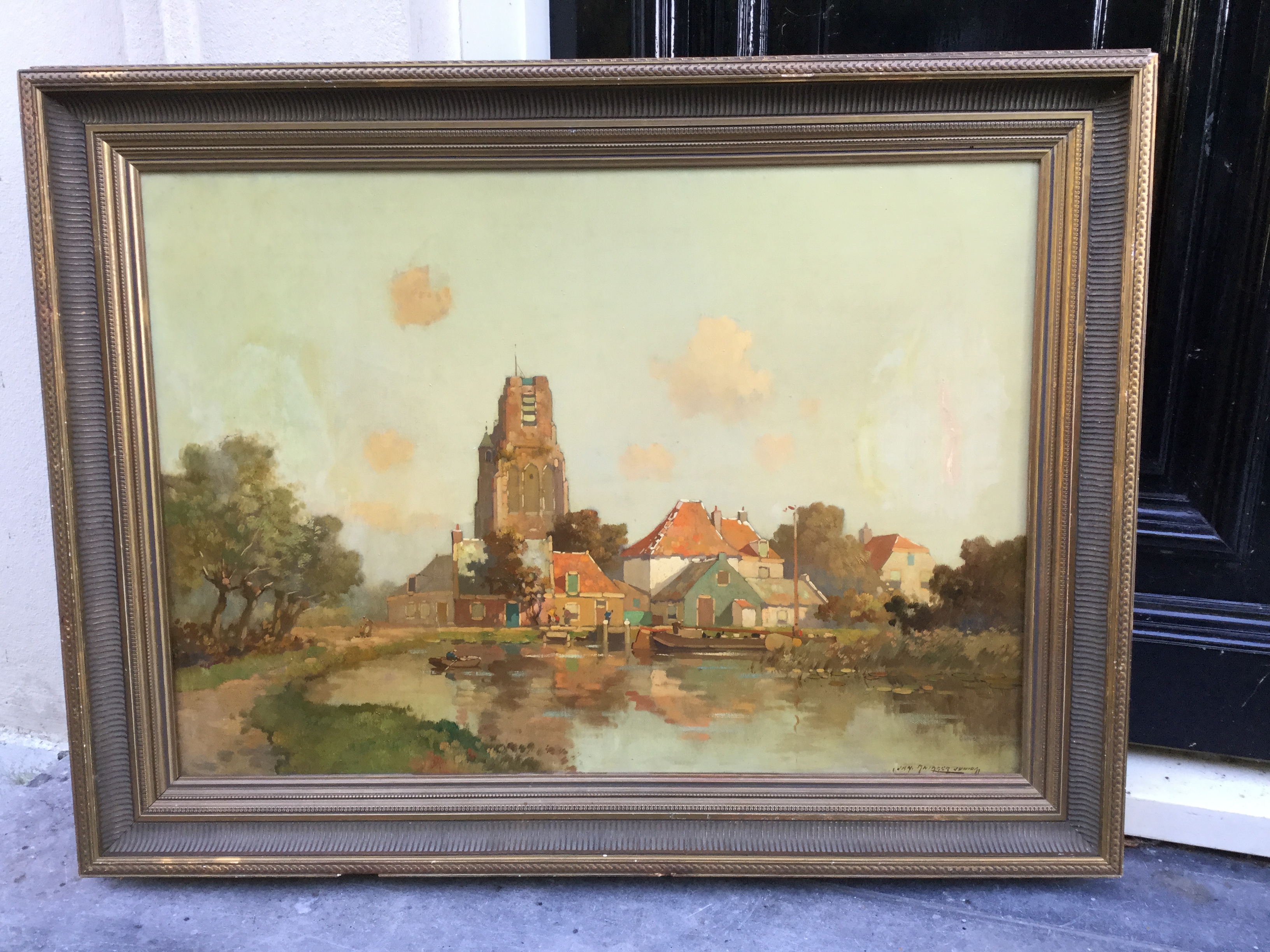 Jan Simon Knikker (jr.) - C8355 - Dorpje aan de vaart. Mogelijk scheve toren van Oldenhove kopen? Bied vanaf 300!