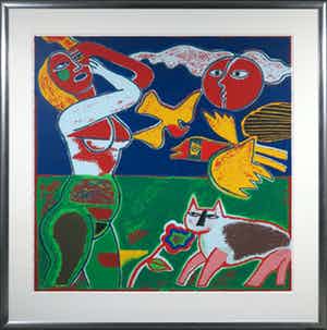 Corneille - Zeefdruk, Zonder titel - Ingelijst (Zeer groot) verkocht voor € 450!