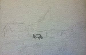 Han Krug - Aquarel "Boerderij" kopen? Bied vanaf 35!