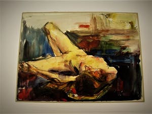 Bob ten Hoope - Grote expressionistische Aquarel "Naakte vrouw liggend op bed" gesigneerd kopen? Bied vanaf 63!