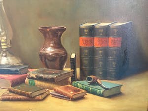 Evert van Roden - stilleven met boeken, pijp en vaas kopen? Bied vanaf 60!