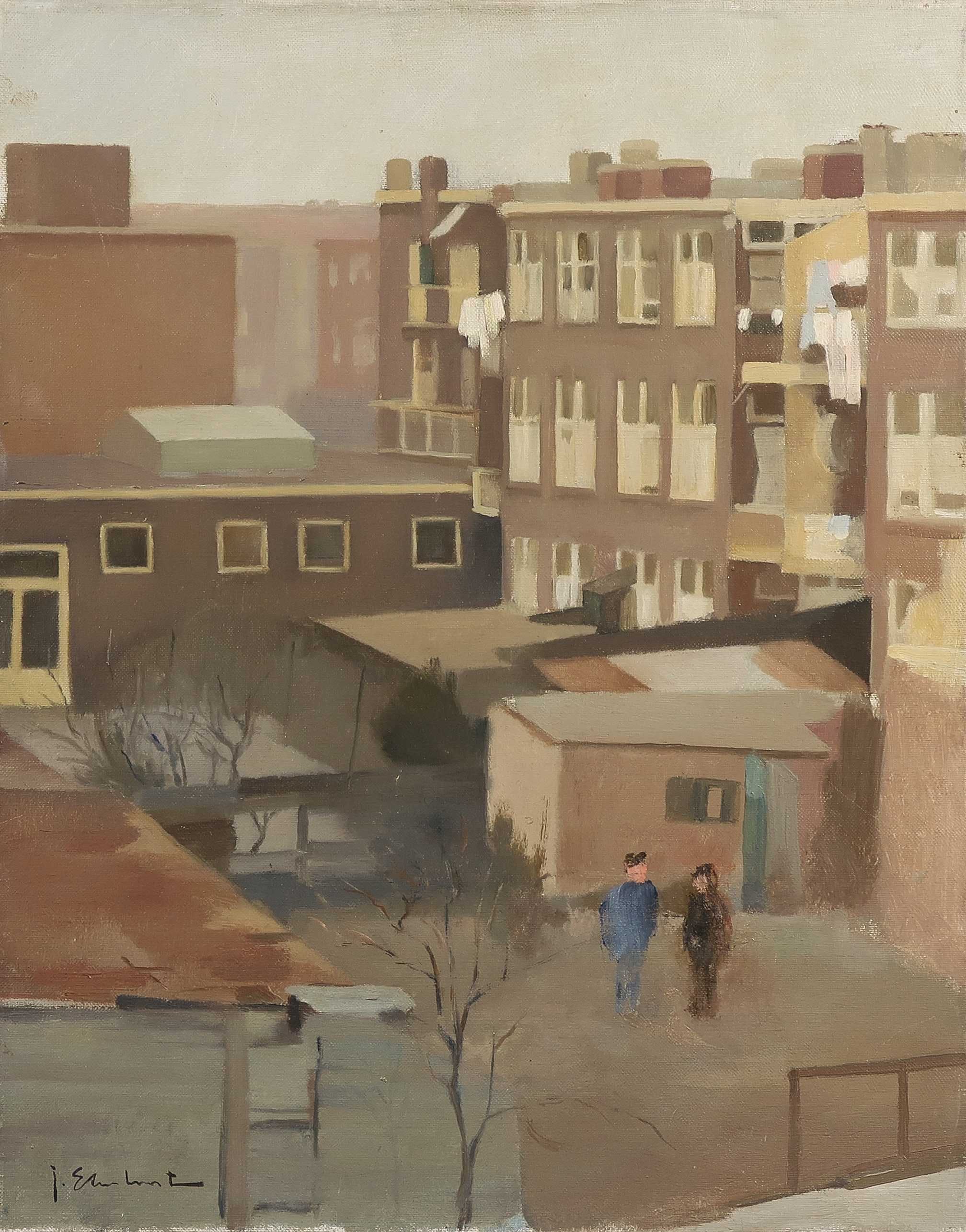 Joop Stierhout - Olieverf op doek, Binnenplaats - Ingelijst kopen? Bied vanaf 350!